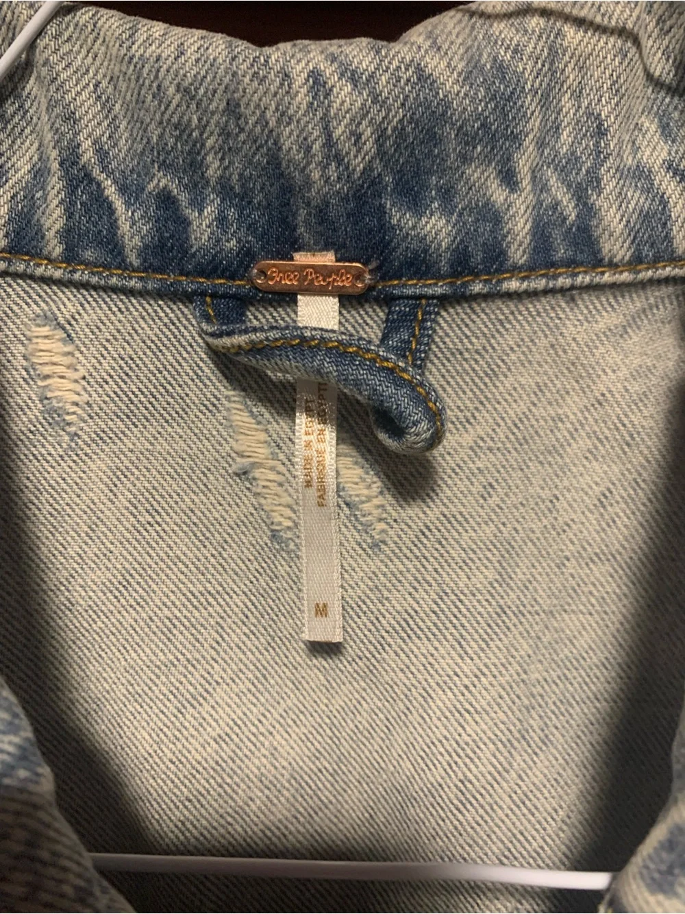 Free People Zoe Distressed Light Blue Acid Was Denim Vest